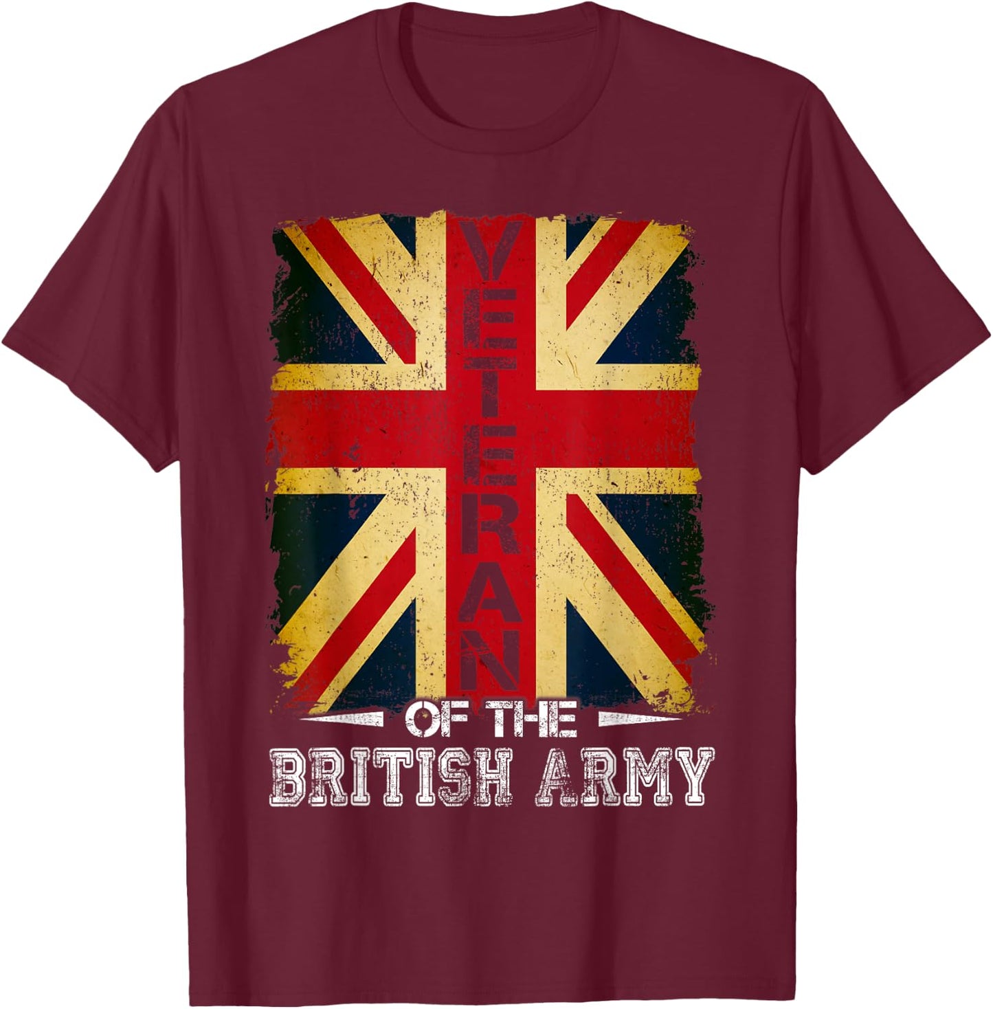 British Army Veteran Soldier Union Jack Flag UK Armed Forces T-Shirt - T-Shirt | Maroon