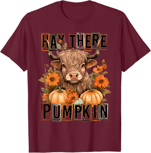 Hey There Pumpkin Fall Halloween Pumpkin Fall Highland Cow T-Shirt - T-Shirt | Maroon