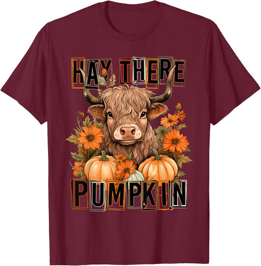 Hey There Pumpkin Fall Halloween Pumpkin Fall Highland Cow T-Shirt - T-Shirt | Maroon