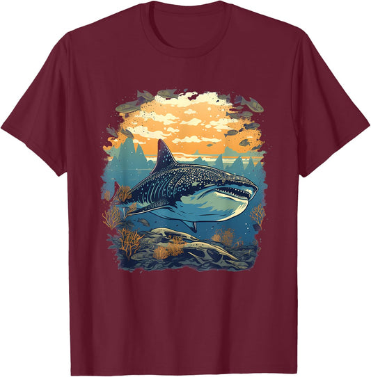 Retro Style Whale Shark T-Shirt - T-Shirt | Maroon