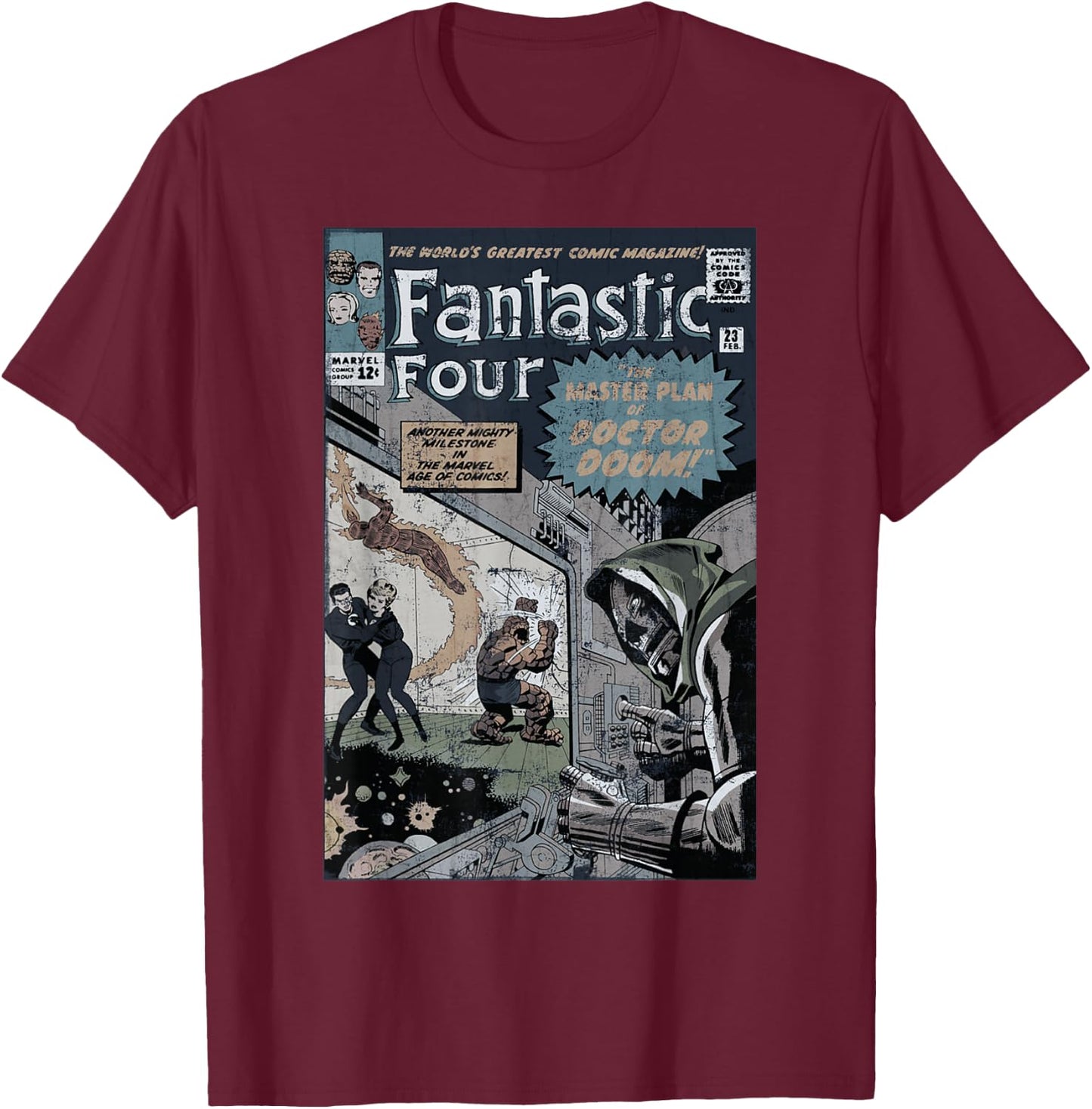 Marvel Fantastic Four The Master Plan of Doctor Doom Retro T-Shirt - T-Shirt | Maroon