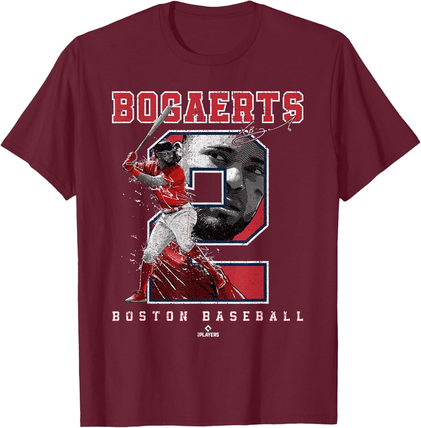 Number and Portrait Xander Bogaerts Boston MLBPA T-Shirt - T-Shirt | Maroon