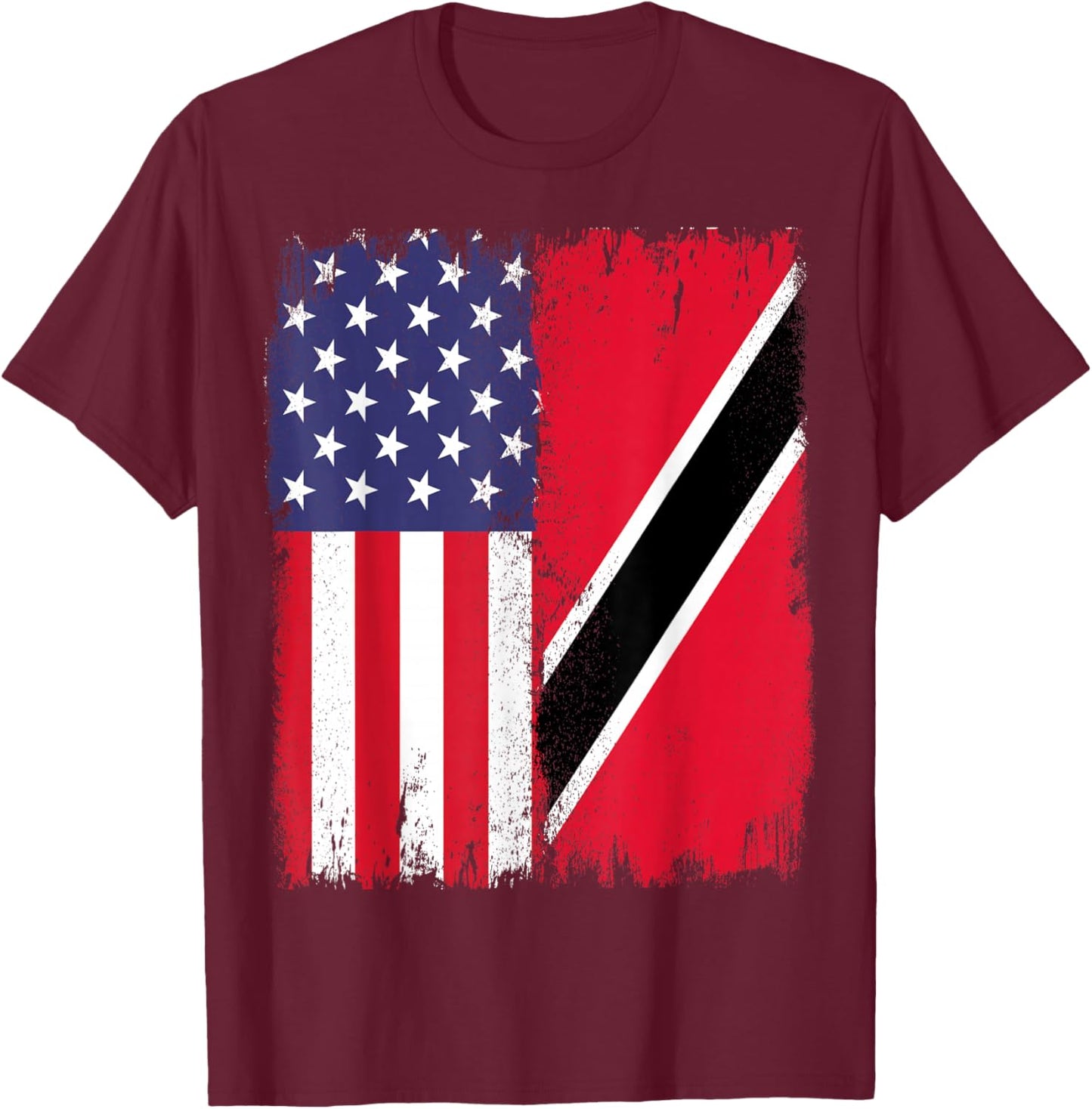 Trinidad And Tobago Trini Roots Half USA Trinidad Flag T-Shirt - T-Shirt | Maroon