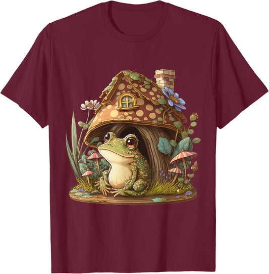 Cute Cottagecore Floral Frog Aesthetic Girls Women Graphic T-Shirt - T-Shirt | Maroon
