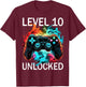Kids Level 10 Unlocked Video Gamer Retro 10th Birthday Game T-Shirt - T-Shirt | Maroon