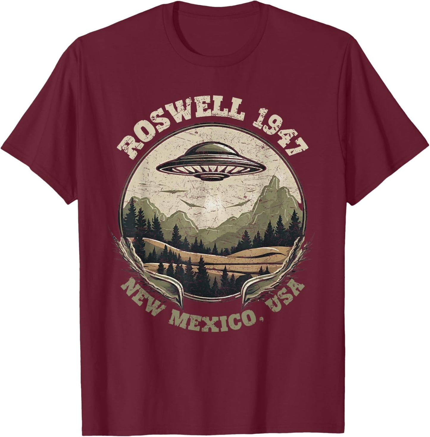 Roswell 1947 Abduction New Mexico UFO Vintage Alien Hunter T-Shirt - T-Shirt | Maroon