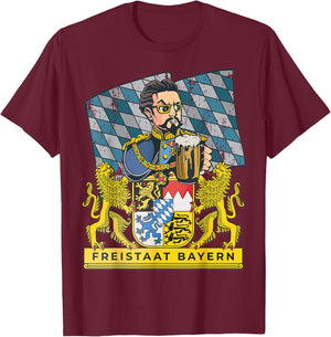 Bayern First! Freistaat of Bavaria With King Ludwig T-Shirt - T-Shirt | Maroon