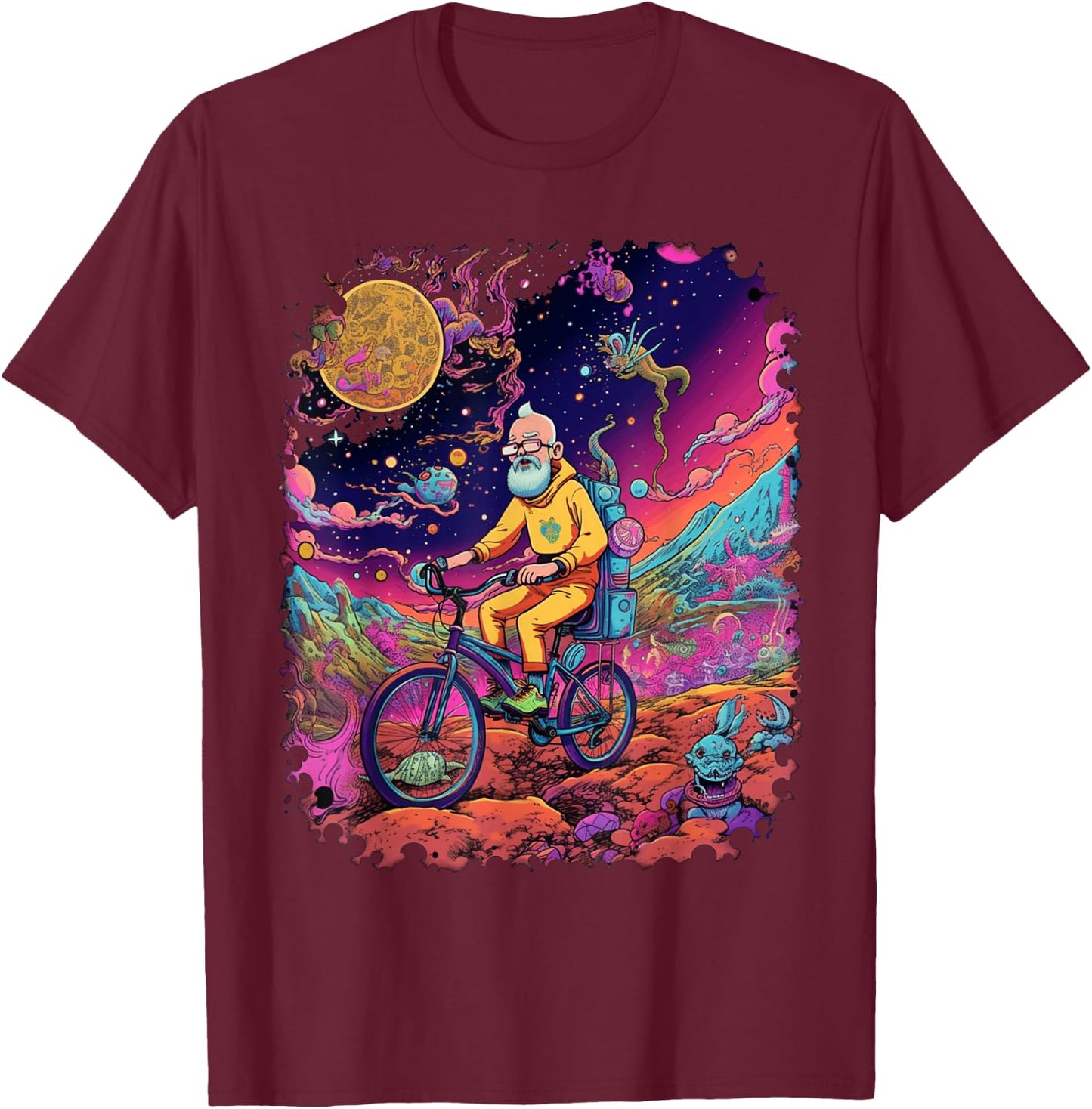 Bicycle Day Hofmann Trip | Psychedelic Comic Style Hippie T-Shirt - T-Shirt | Maroon