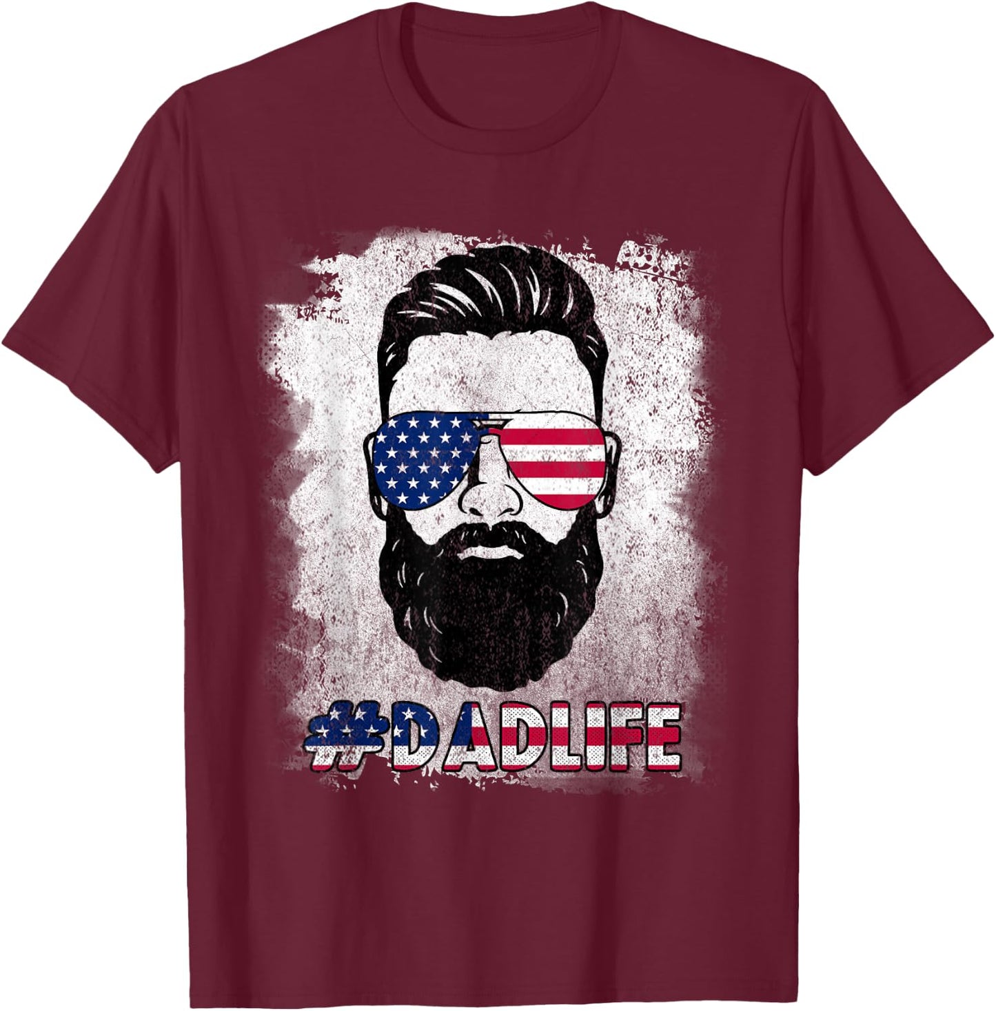 Dad Life Beard Sunglasses USA Flag Father's Day 4th Of July T-Shirt - T-Shirt | Maroon