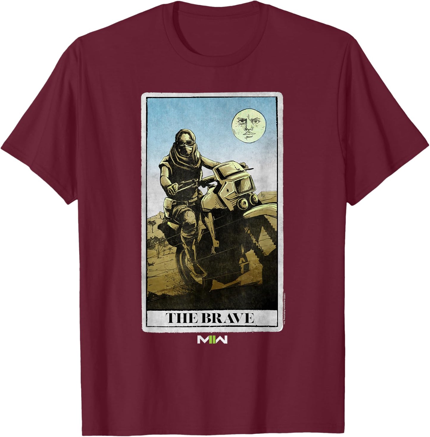 Call of Duty: Modern Warfare 2 The Brave Desert Bike Card T-Shirt - T-Shirt | Maroon
