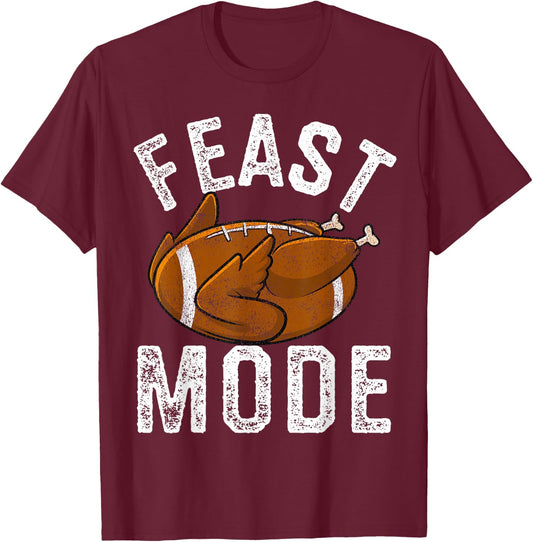 Feast Mode Football Turkey Funny Thanksgiving Men Women Kids T-Shirt - T-Shirt | Maroon