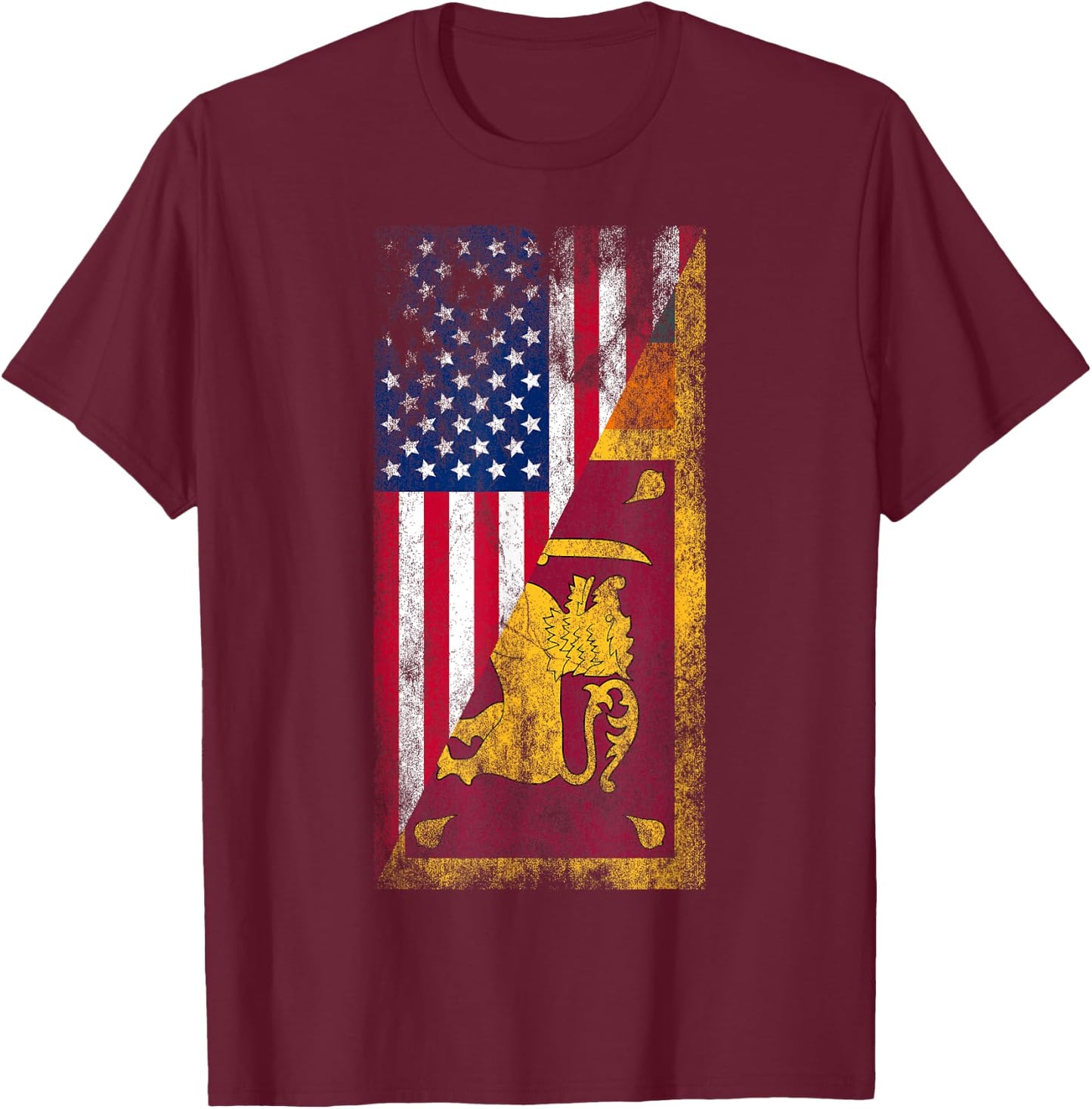 USA & Sri Lanka Flags - United States of America, Sri Lankan T-Shirt - T-Shirt | Maroon