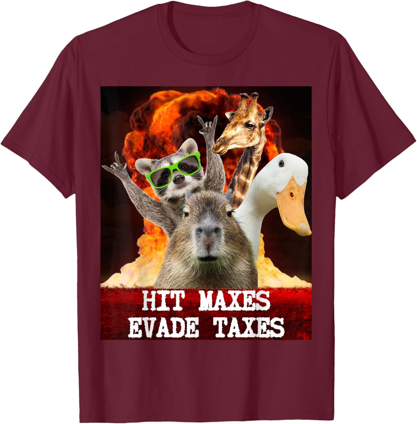 Funny Gym Weightlifting Hit Maxes Evade Taxes Workout Meme T-Shirt - T-Shirt | Maroon