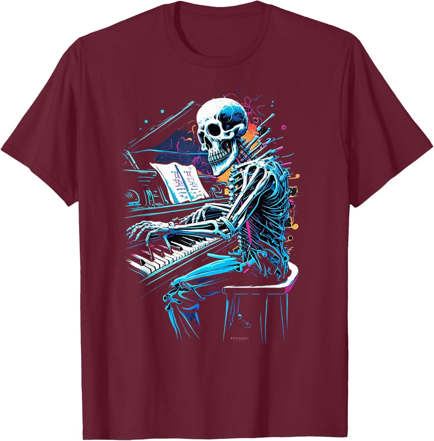 Skeleton Playing Piano Halloween Costume Pianist Musician T-Shirt - T-Shirt | Maroon