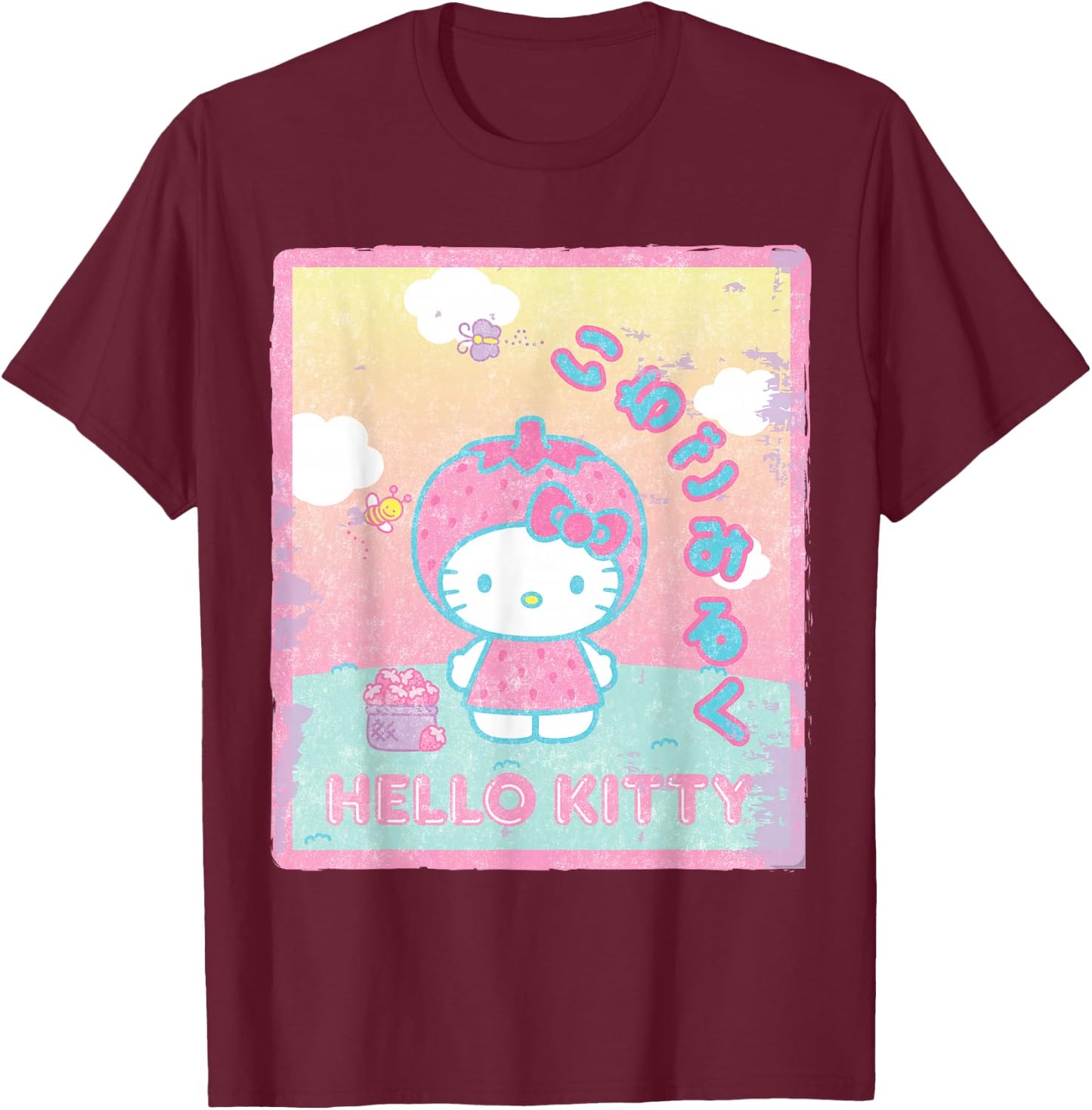 Hello Kitty Strawberry Milk T-Shirt - T-Shirt | Maroon