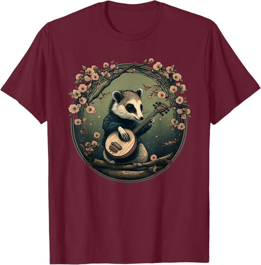 Funny Opossum Possum Playing the Banjo T-Shirt - T-Shirt | Maroon