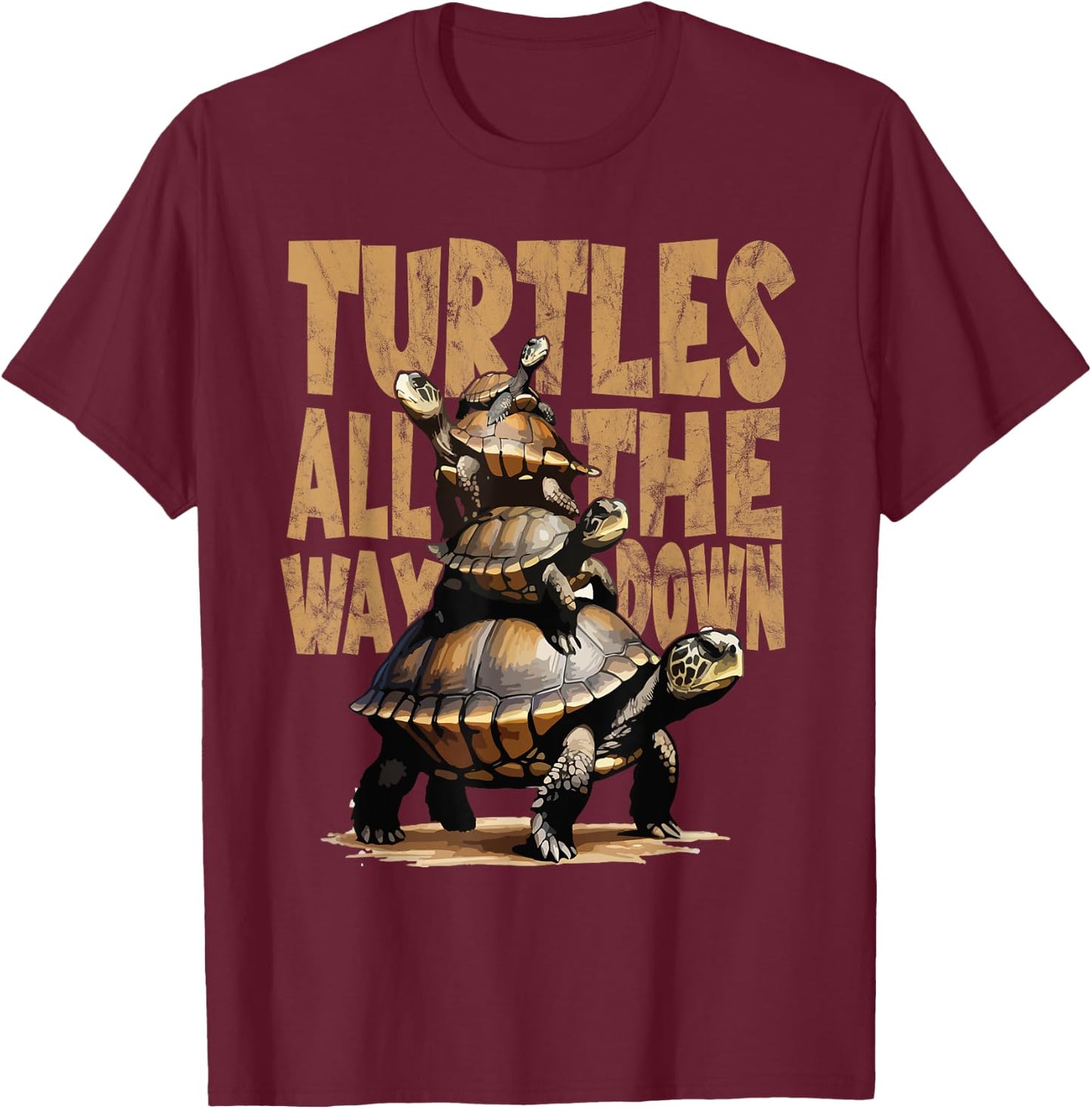 Retro Style Turtles all the way Down T-Shirt - T-Shirt | Maroon