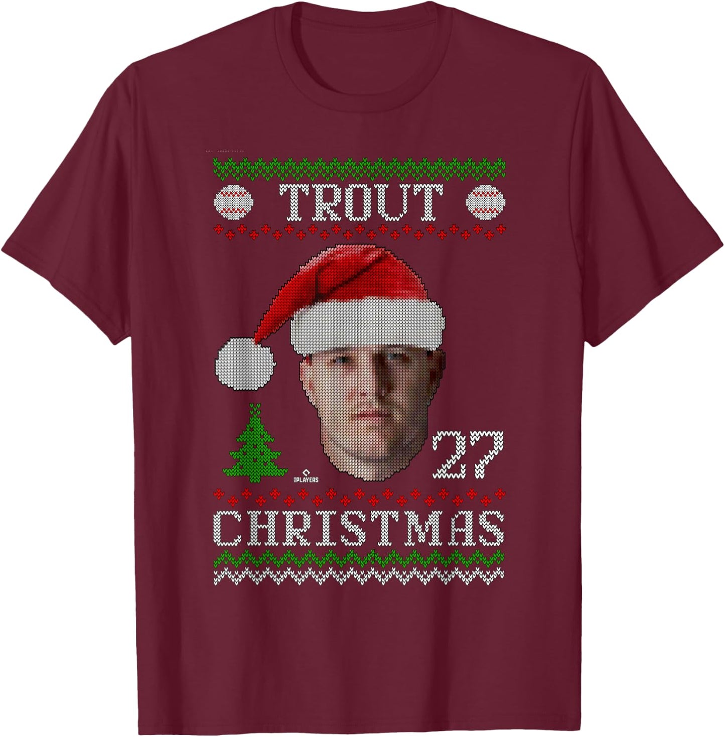 Mike Trout Los Angeles Baseball Christmas Sweater MLBPA T-Shirt - T-Shirt | Maroon