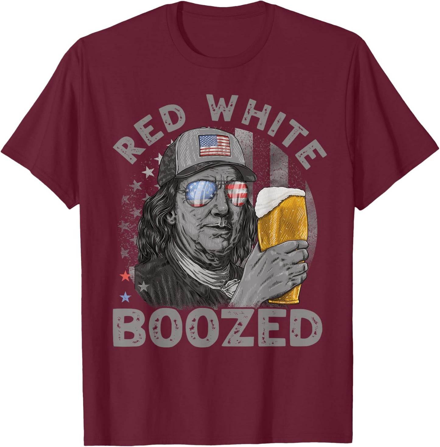 Red White Boozed Franklin Beer 4th of July T-Shirt - T-Shirt | Maroon