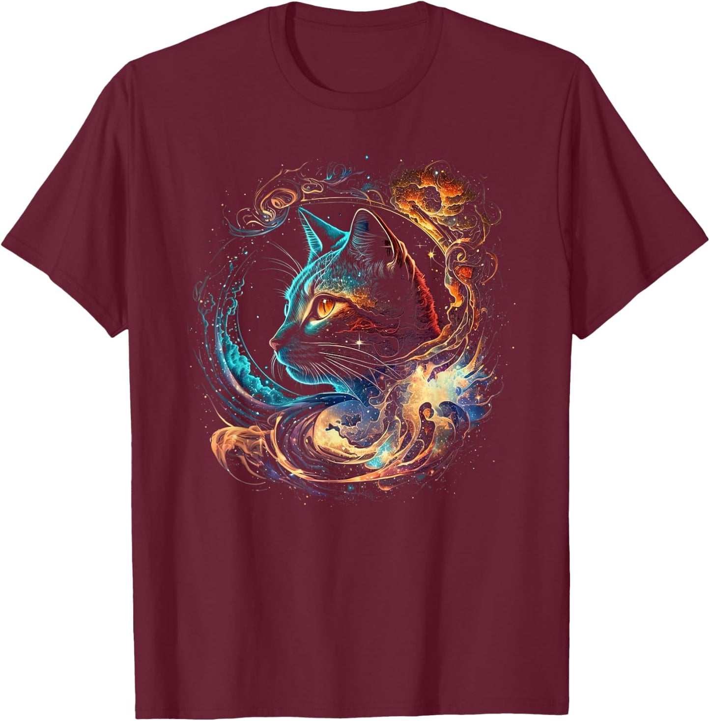 Cat in The Galaxy and Space Kitten Cat Head T-Shirt - T-Shirt | Maroon