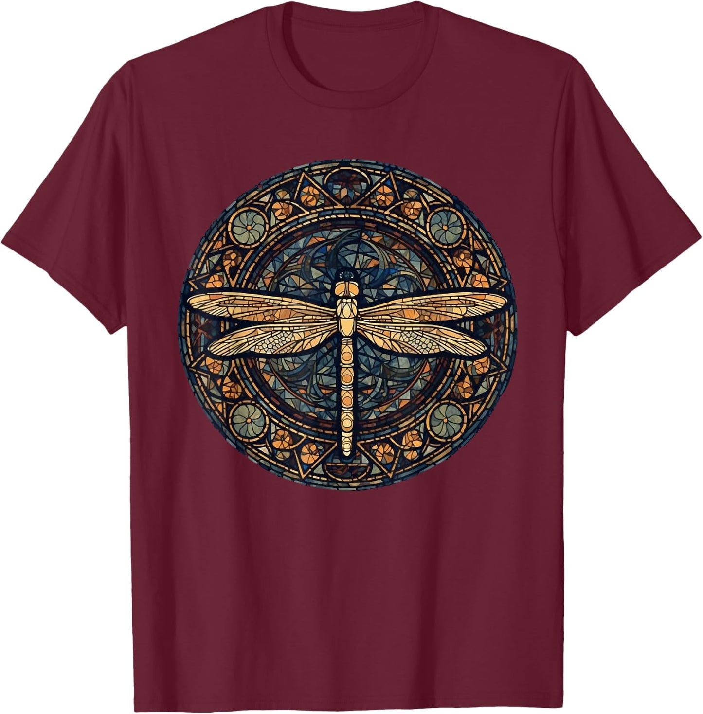Magical Dragonfly Lover Stained Glass Graphic Design Art T-Shirt - T-Shirt | Maroon