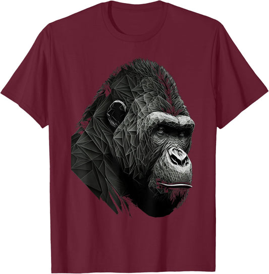 Gorilla Monkey Polygon Geometric Animals Print Art T-Shirt - T-Shirt | Maroon
