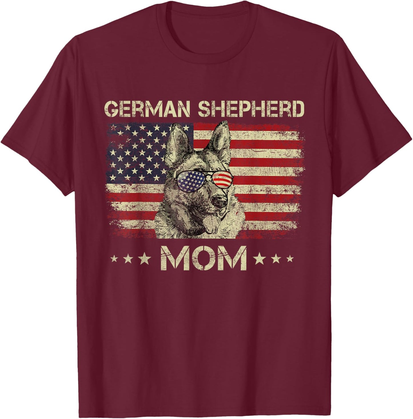 German Shepherd Mom Dog Lovers American Flag 4th Of July T-Shirt - T-Shirt | Maroon