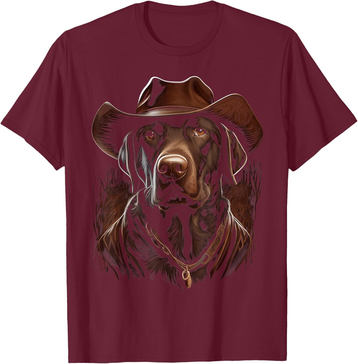 Cowboy Labrador Retriever Graphic Women Boys Girls T-Shirt - T-Shirt | Maroon