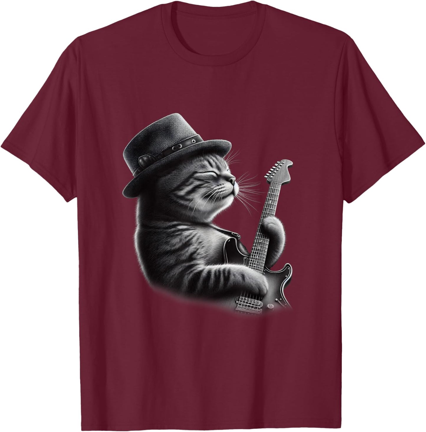 Cat Playing Guitar - Funny Rock Music Guitar Cat T-Shirt - T-Shirt | Maroon