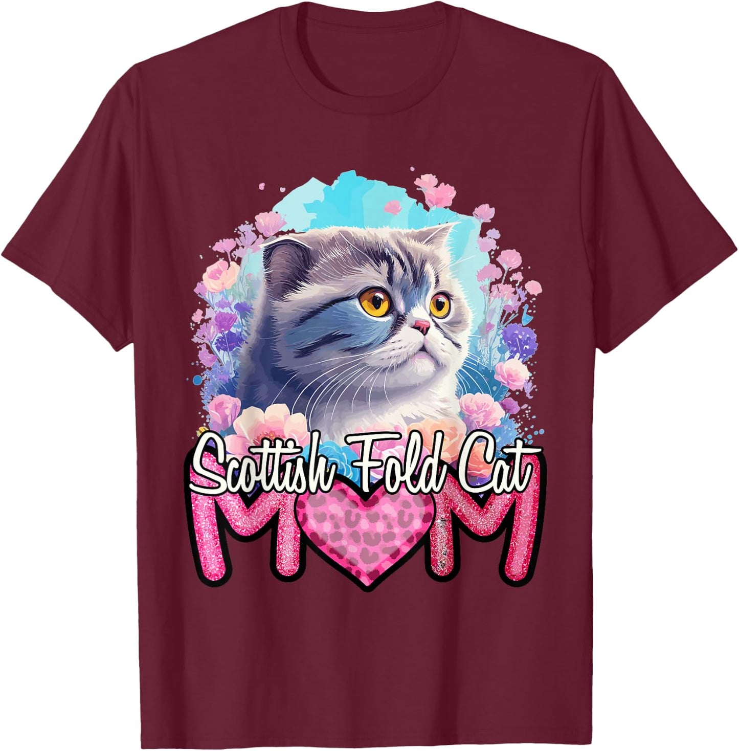 Scottish Fold Mom. Retro Scottish Fold Cat Lover - Cat Mama T-Shirt - T-Shirt | Maroon