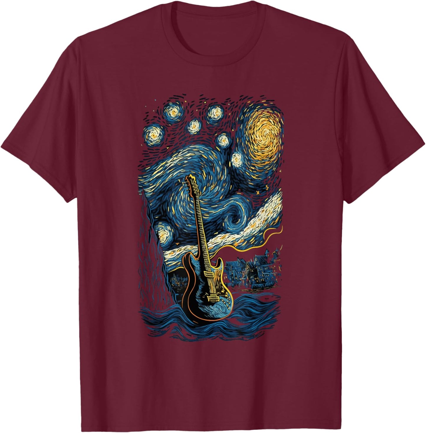 Starry Guitar Gifts Guitarist Rock Concert Festival Guitar T-Shirt - T-Shirt | Maroon