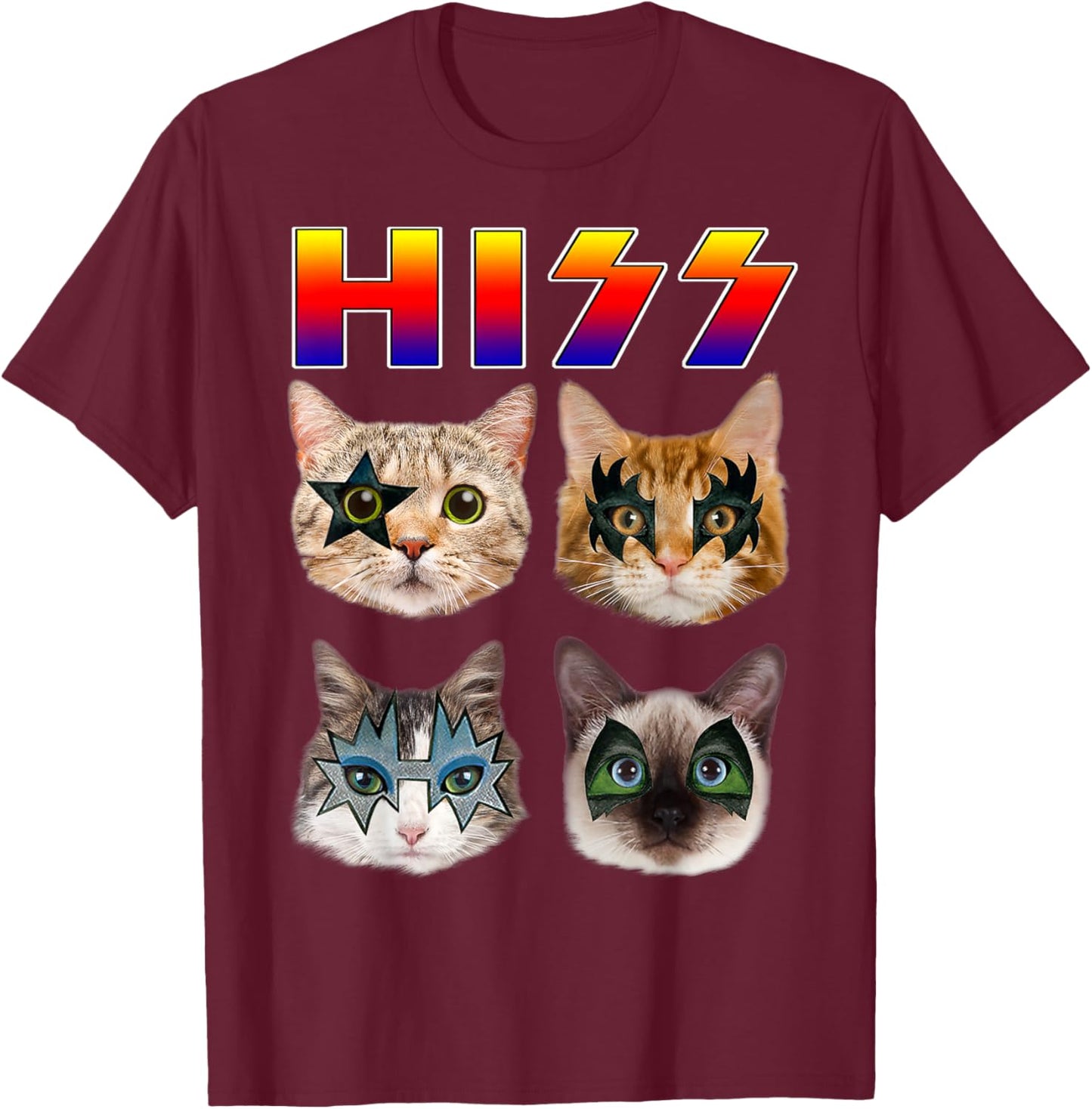 Funny Cat Hiss Rock and Roll for Cat Lover, Cat Dad, Cat mom T-Shirt - T-Shirt | Maroon