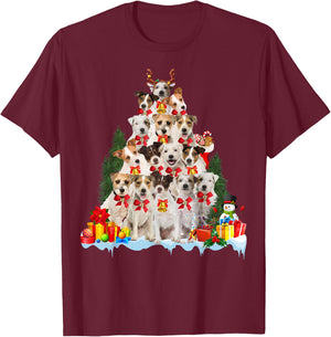 Christmas Pajama Parson Russell Terrier Xmas Tree Gifts Dog T-Shirt - T-Shirt | Maroon