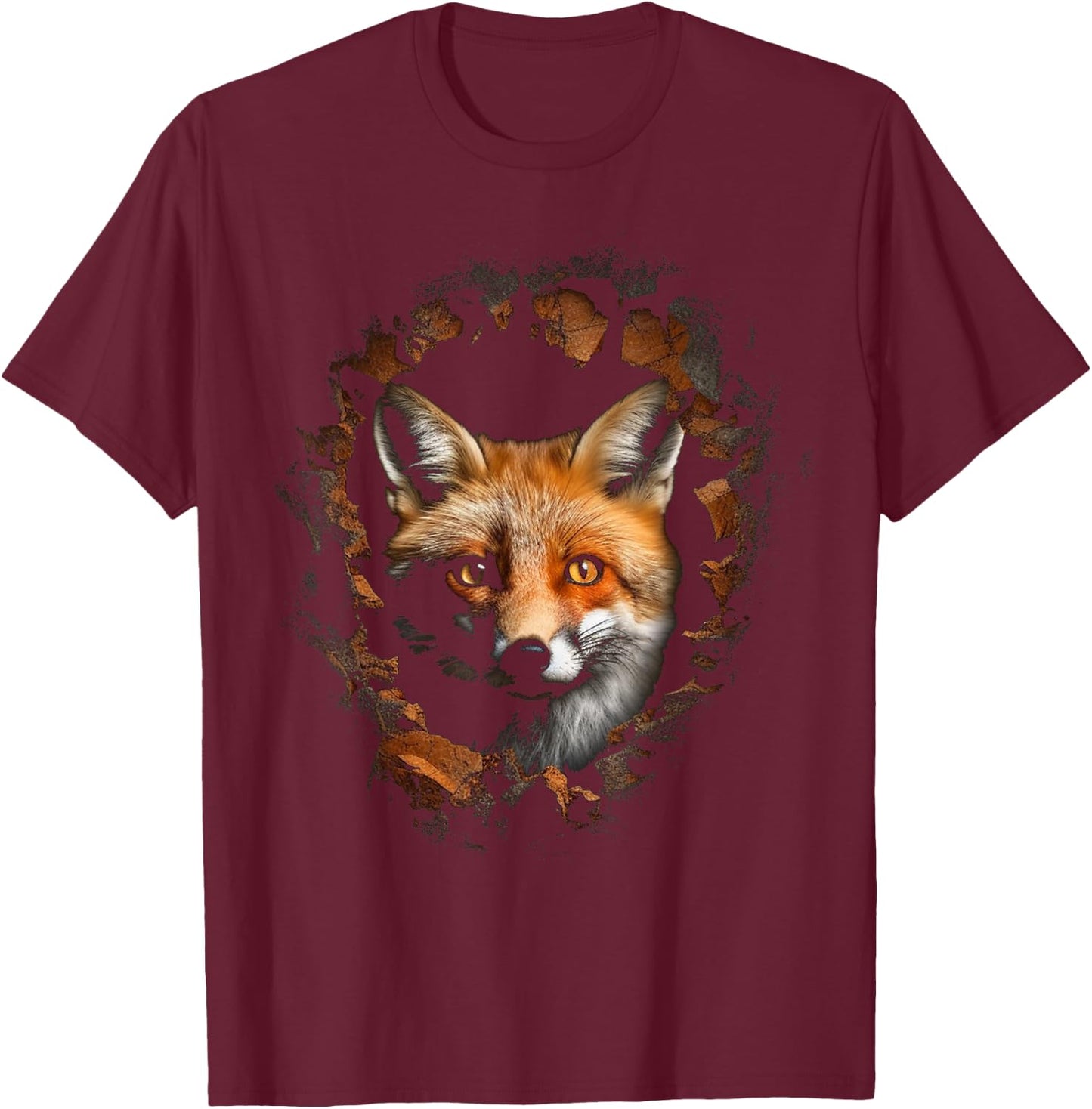 Fox Wall Artwork | Animal Motif Fox T-Shirt - T-Shirt | Maroon