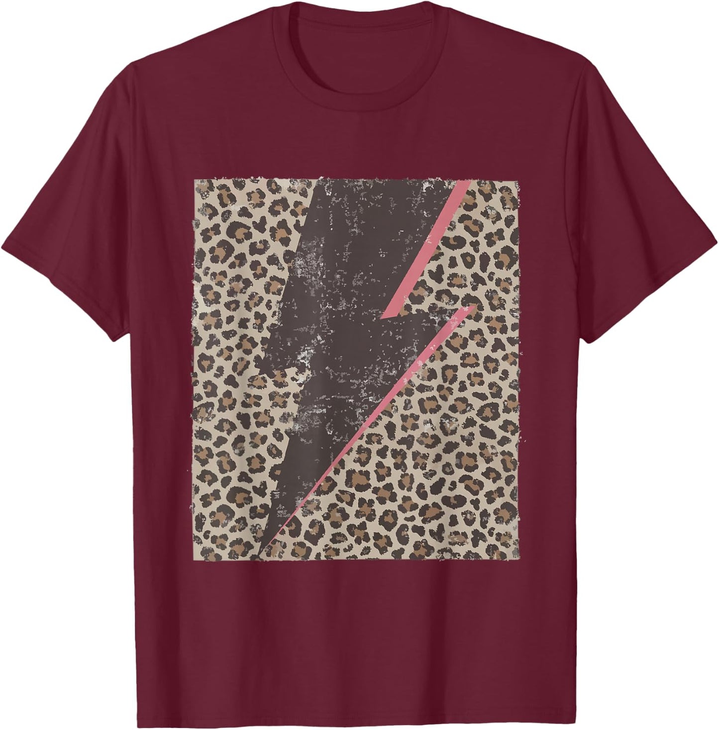 Leopard Cheetah Thunder Print Cool Lightning Bolt T-Shirt - T-Shirt | Maroon