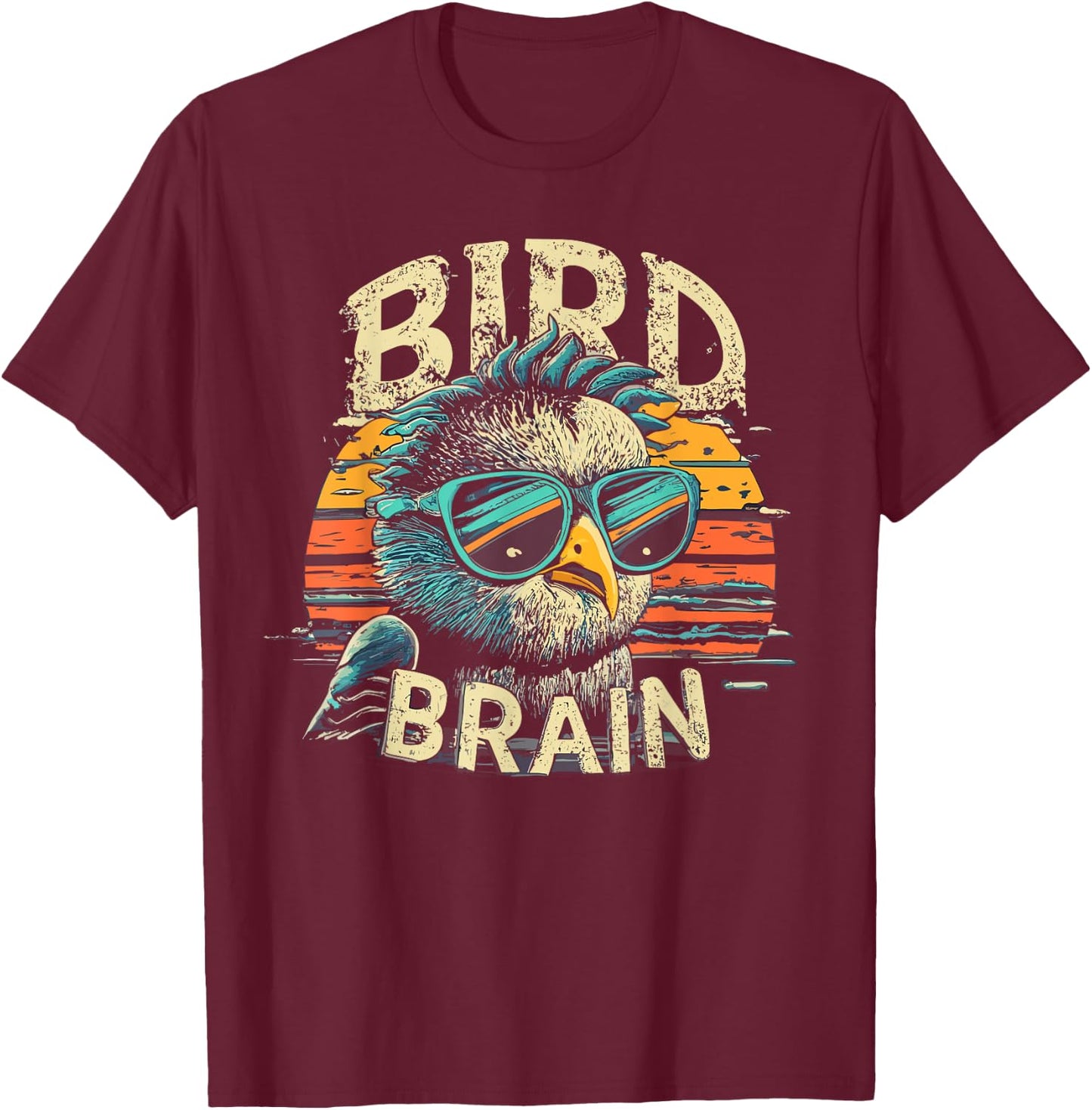 I heart Birds Funny Bird Brain Vintage Retro Sunset Cute T-Shirt - T-Shirt | Maroon