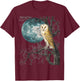 Owl Barn Night Moon Full Vintage Illustration Birder Graphic T-Shirt - T-Shirt | Maroon