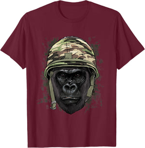 Gorilla Soldier Veteran Army Gorilla Primate Animal Lover T-Shirt - T-Shirt | Maroon