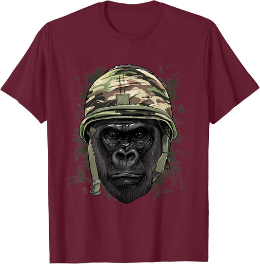 Gorilla Soldier Veteran Army Gorilla Primate Animal Lover T-Shirt - T-Shirt | Maroon