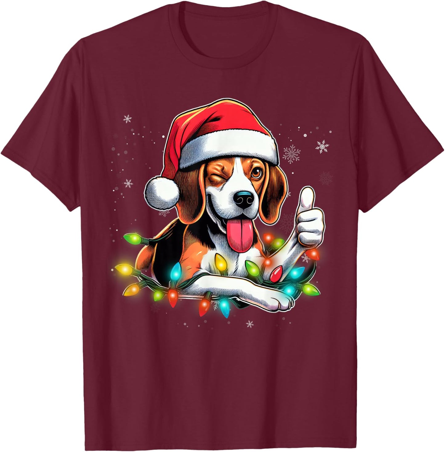 Beagle Christmas Tree Lights, Funny Dog Santa Pajama, Women T-Shirt - T-Shirt | Maroon
