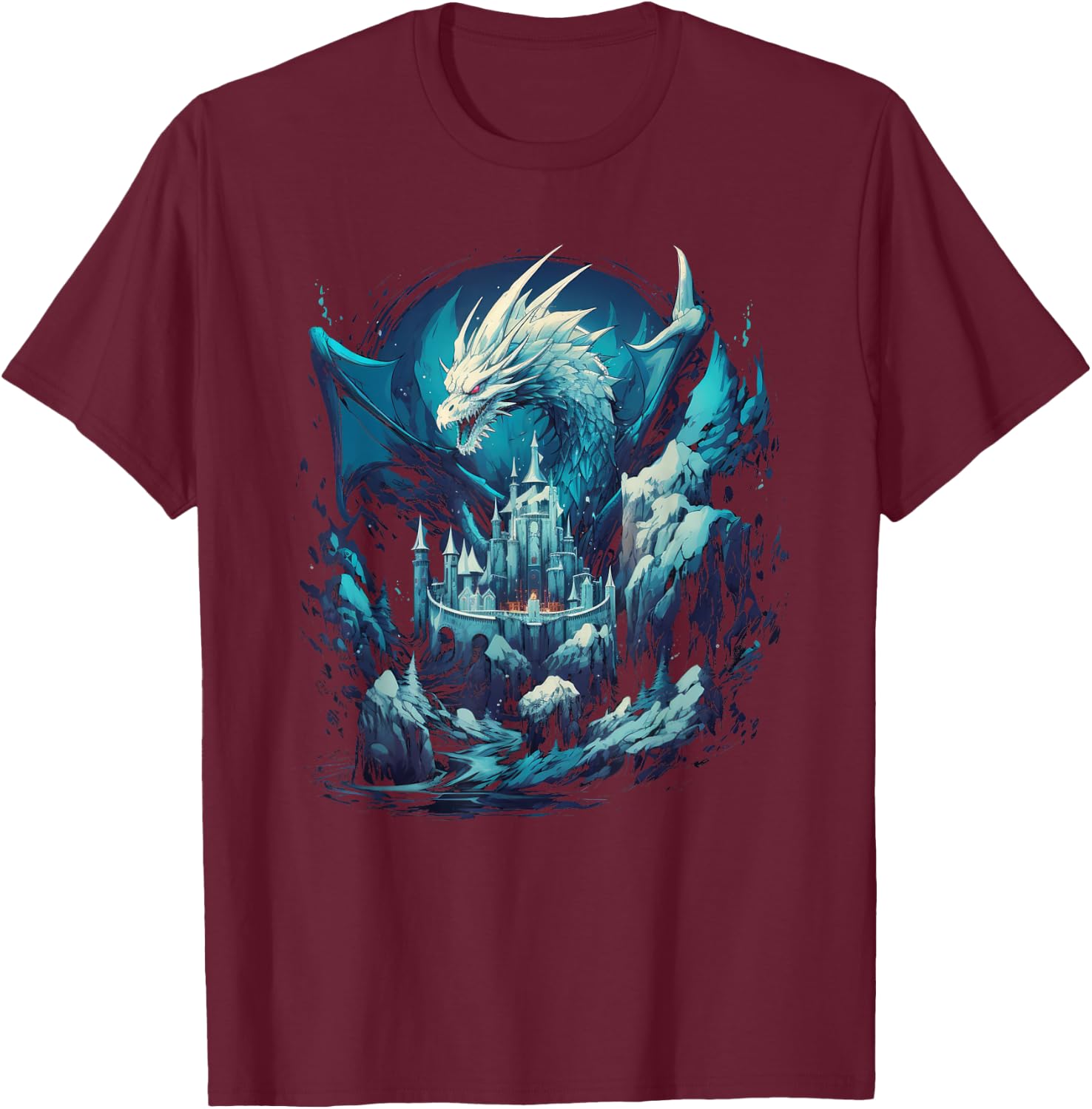 Ice Dragon Artwork T-Shirt - T-Shirt | Maroon