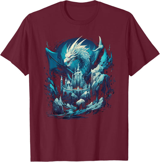 Ice Dragon Artwork T-Shirt - T-Shirt | Maroon