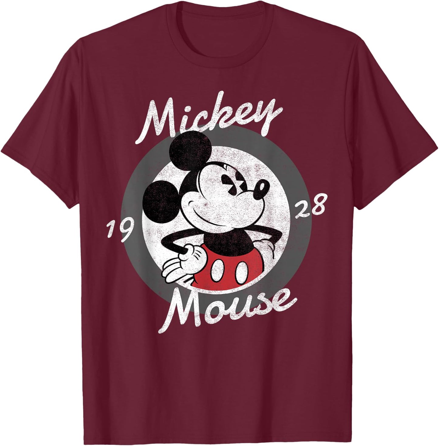 Disney Mickey Mouse Cursive Text Circle Logo T-Shirt - T-Shirt | Maroon