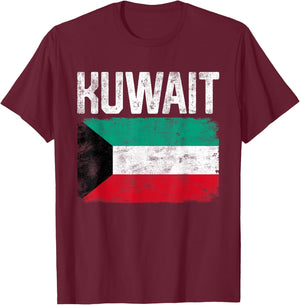 Men Women Kids Patriotic Distressed Retro Kuwait Flag T-Shirt - T-Shirt | Maroon