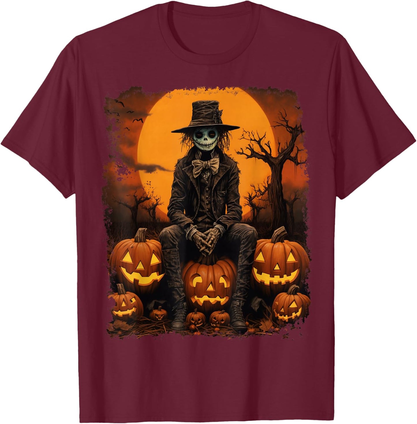 Pumpkin Strawman Scarecrow T-Shirt - T-Shirt | Maroon