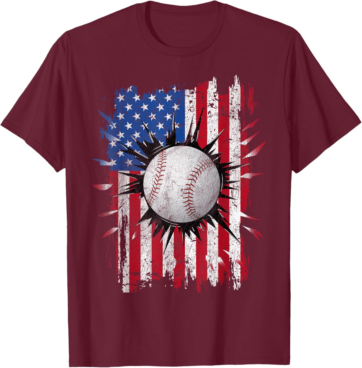 American Flag Baseball Vintage 4th of July USA Patriotic T-Shirt - T-Shirt | Maroon
