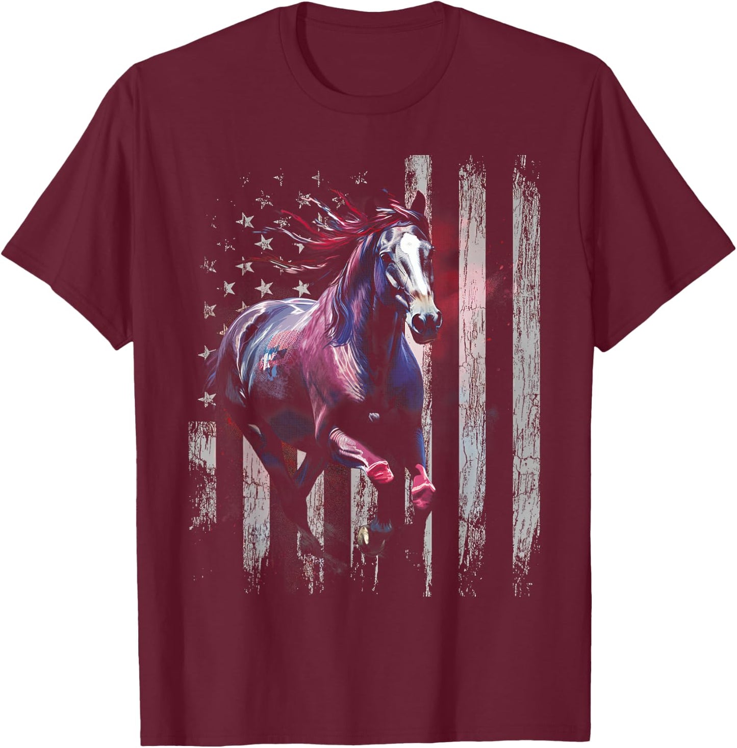Patriotic Horse American Flag Horseback Riding Western Farm T-Shirt - T-Shirt | Maroon