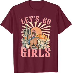 Let's Go Girls Western Cowgirl Desert Bachelorette Party T-Shirt - T-Shirt | Maroon