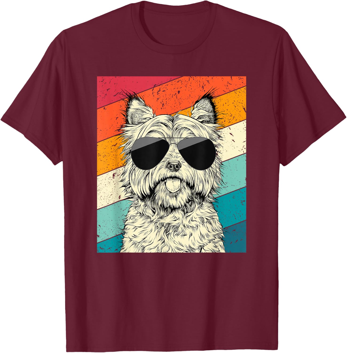 Retro Vintage Cairn Terrier with Sunglasses Dog Lovers T-Shirt - T-Shirt | Maroon