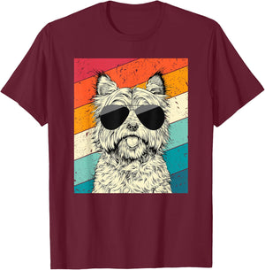 Retro Vintage Cairn Terrier with Sunglasses Dog Lovers T-Shirt - T-Shirt | Maroon